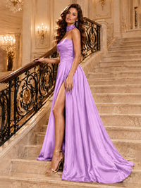 Strapless Prom Dress Side High Slit A-line Formal Dress with Scarf