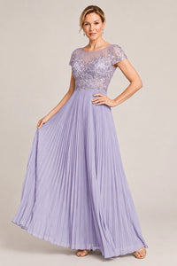 Embroidered Lace Pleated Mother of the Bride Dress