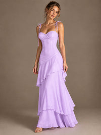 Spaghetti Strap Tiered Ruffles Chiffon Prom Dress