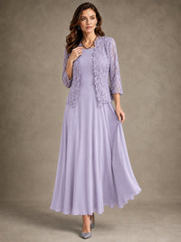 2-Piece Chiffon Mother of the Bride Dress with Lace Jacket