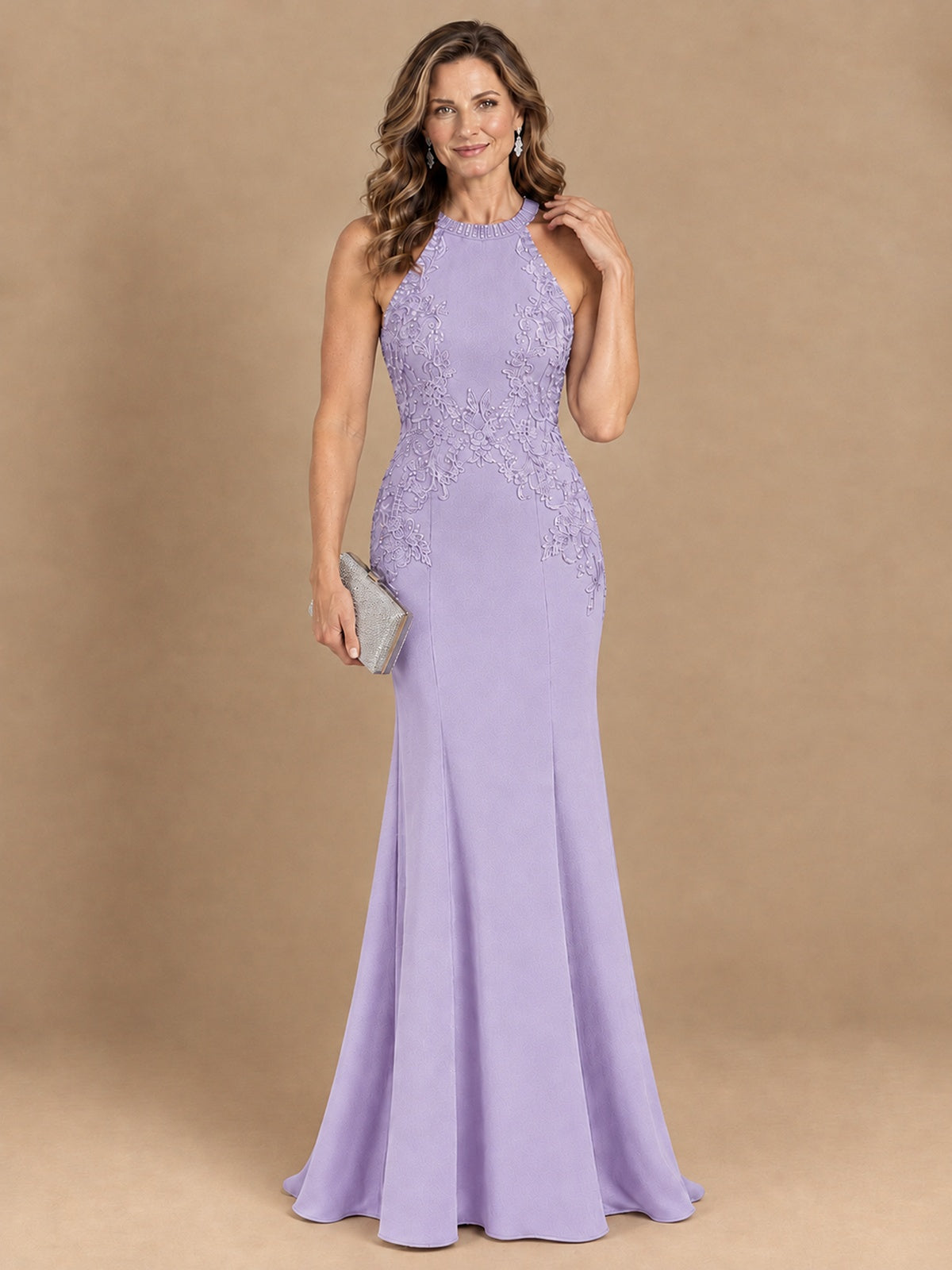 Halter Neckline Lace Appliques Mother of The Bride Dresses