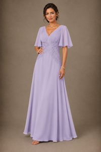 A-Line Chiffon Mother of the Bride Dress with Applique
