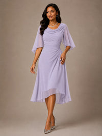 Cowl Neck Ruched Chiffon Mother of the Bride Dresses with Flutter Sleeves