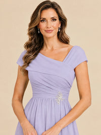 Cap Sleeve Mother of The Bride Dresses Long Chiffon Formal Gowns