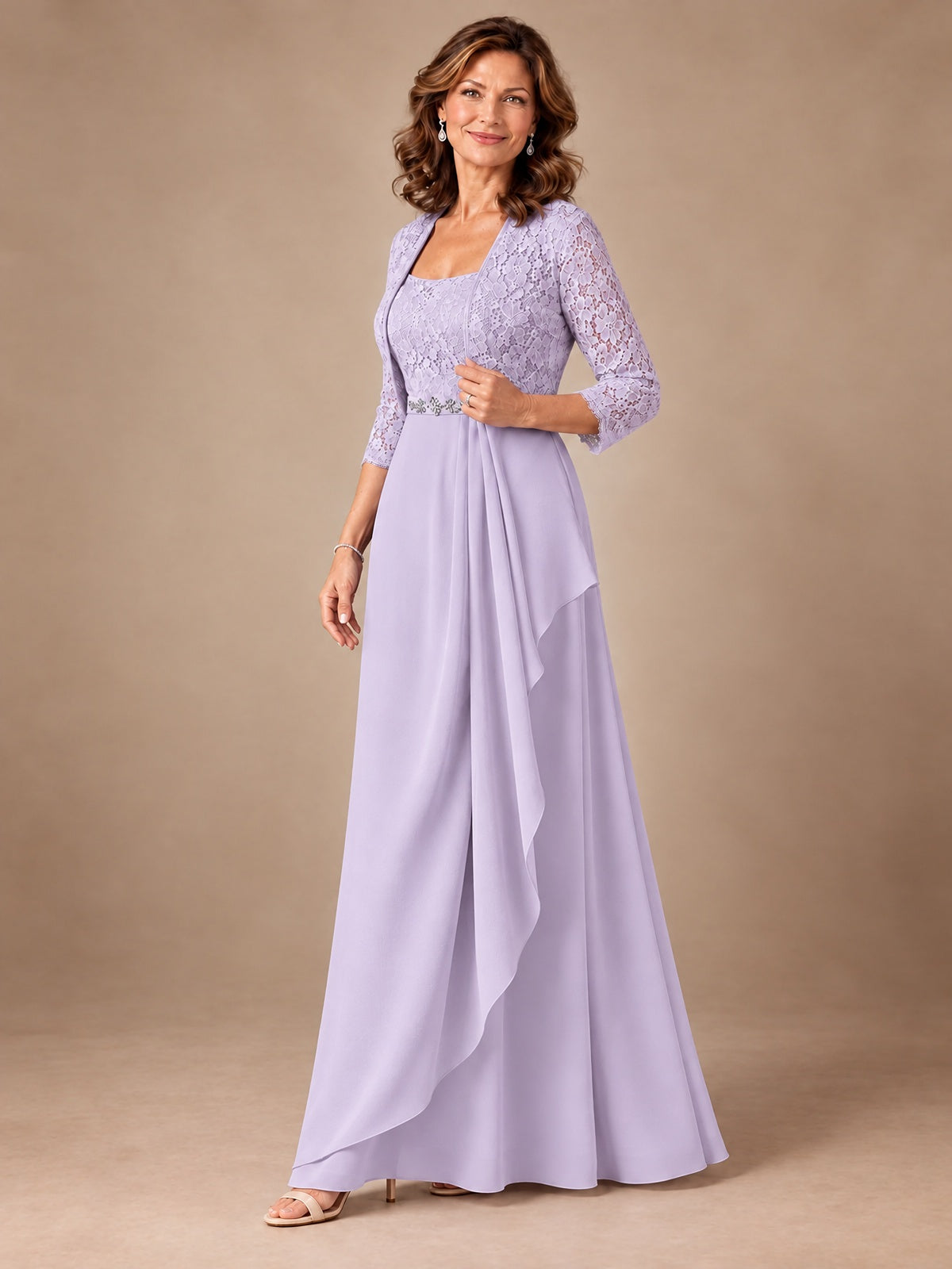 Blush Pink A-Line Mother of the Bride Dress with Lace Jacket and Ruffles