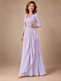 Blush Pink A-Line Mother of the Bride Dress with Lace Jacket and Ruffles