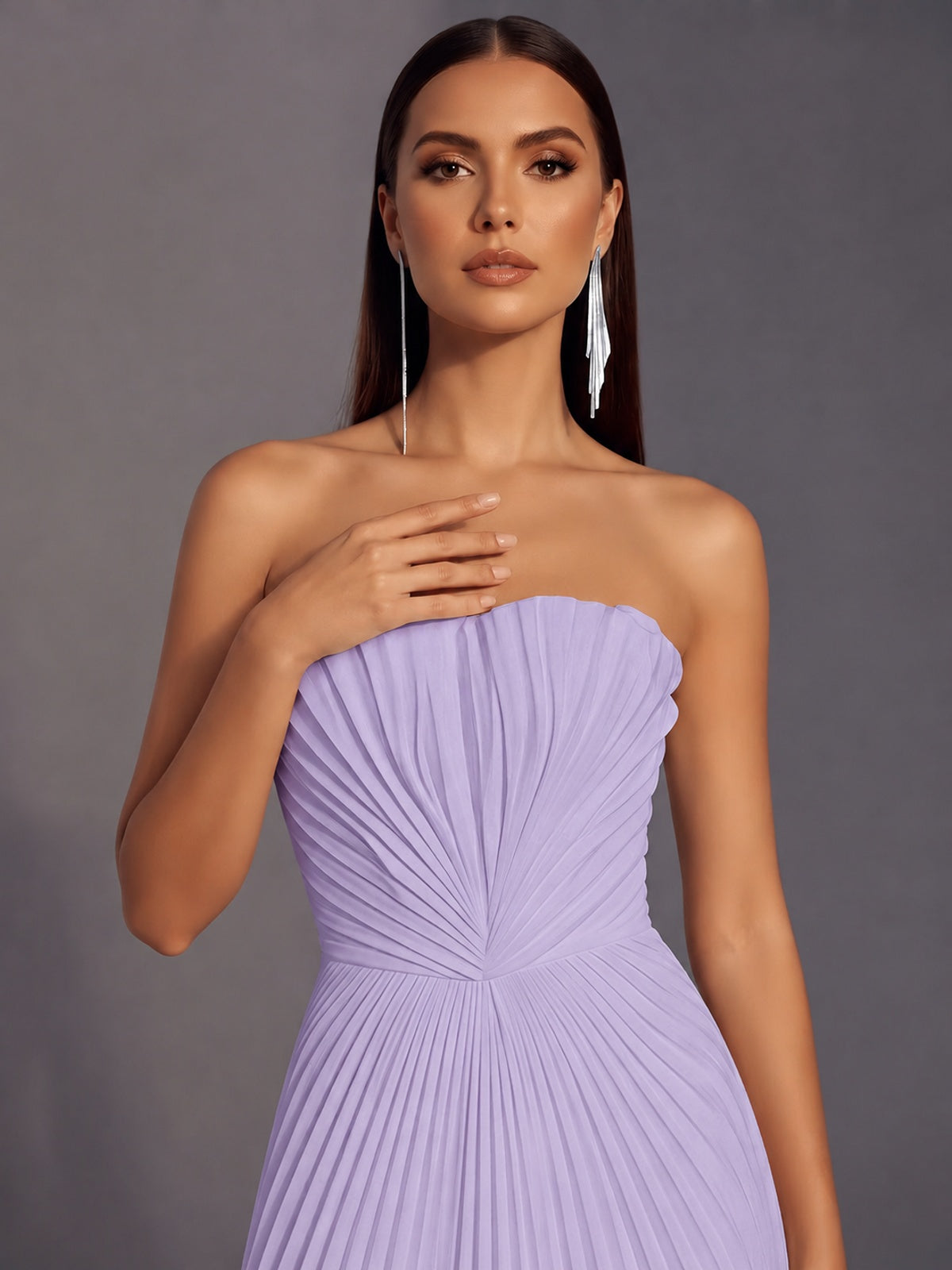 Strapless A-line Long Pleated Satin Prom Dress