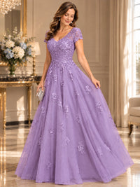 Lace Appliques A-line Mother of The Bride Dresses with Short Sleeves