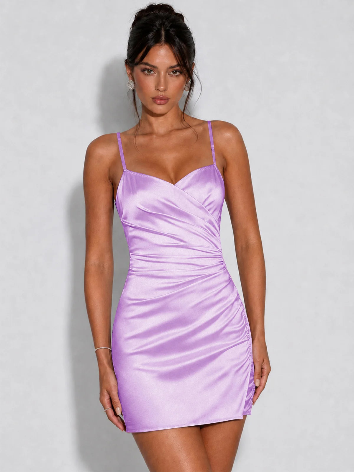 Satin Ruched Spaghetti Strap Homecoming Dress