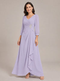 V-Neck Pleated Chiffon Mother of the Bride Dress with Flutter Sleeves