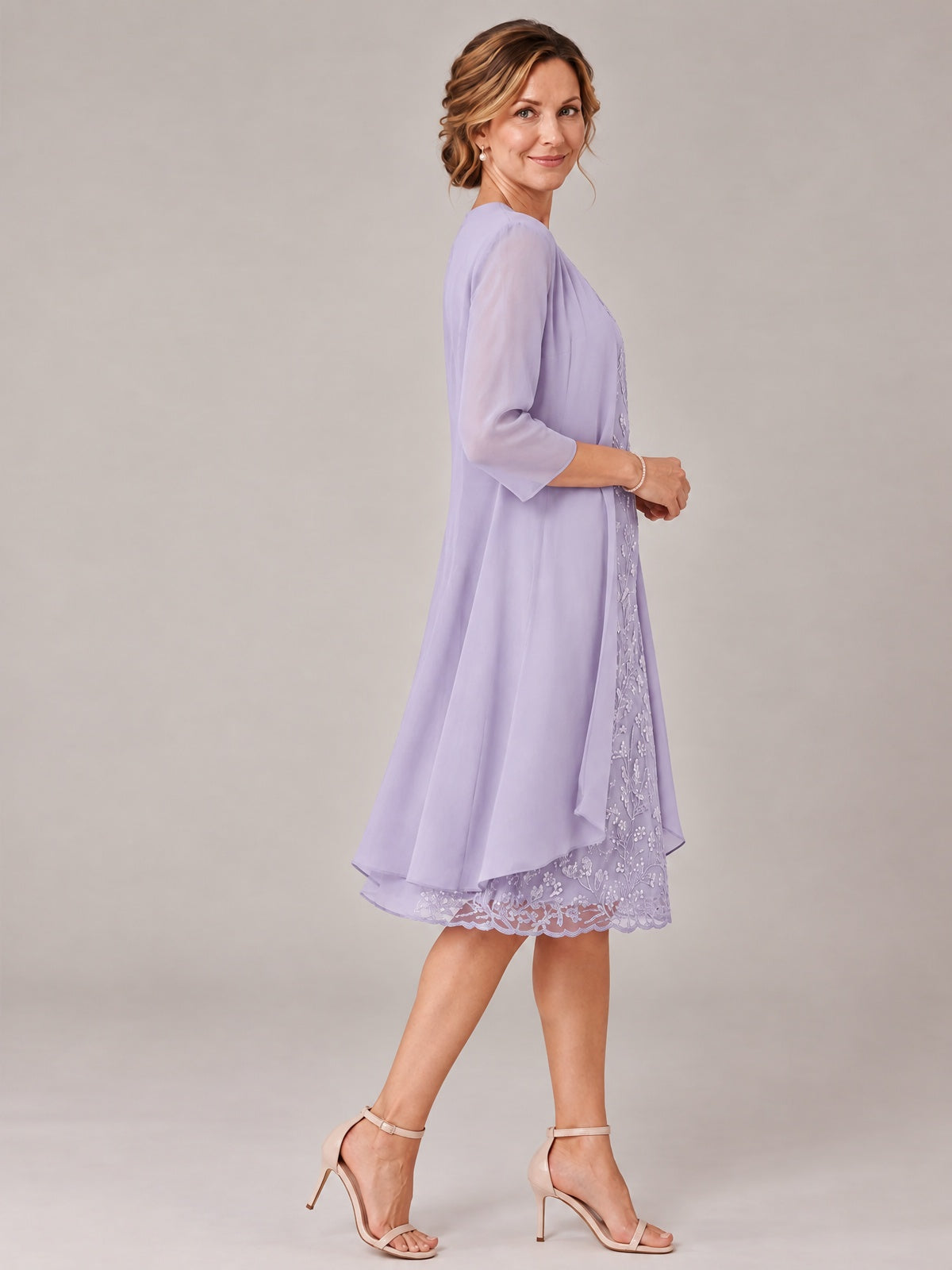 Tea Length Sequin Lace Mother of The Bride Dress with Chiffon Jacket