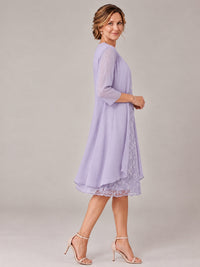 Tea Length Sequin Lace Mother of The Bride Dress with Chiffon Jacket
