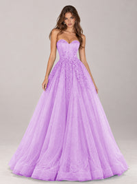 Strapless Sweetheart Beaded Corset Glitter Tulle Ball Gown Prom Dress