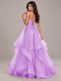 Lace Corset Ball Gown Prom Dress with Cascading Tulle Ruffles