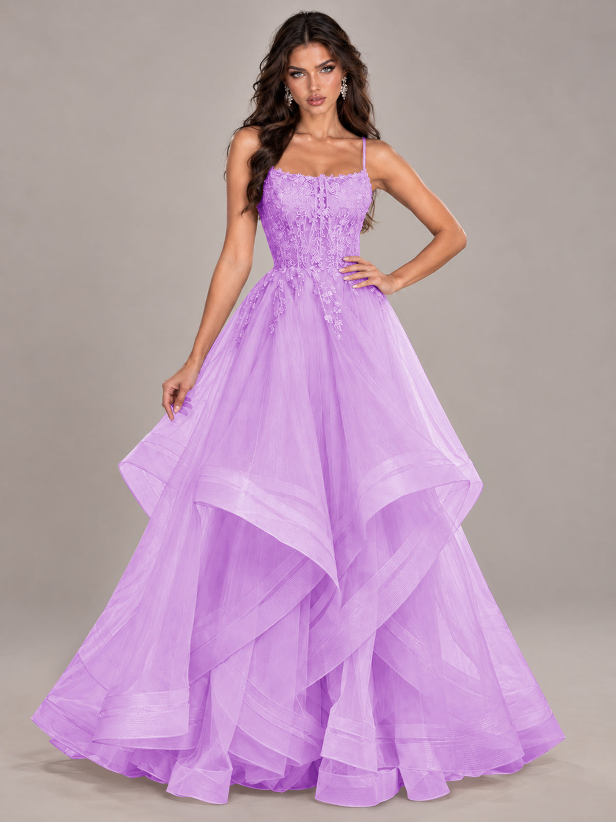 Lace Corset Ball Gown Prom Dress with Cascading Tulle Ruffles