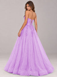 Strapless Sweetheart Beaded Corset Glitter Tulle Ball Gown Prom Dress
