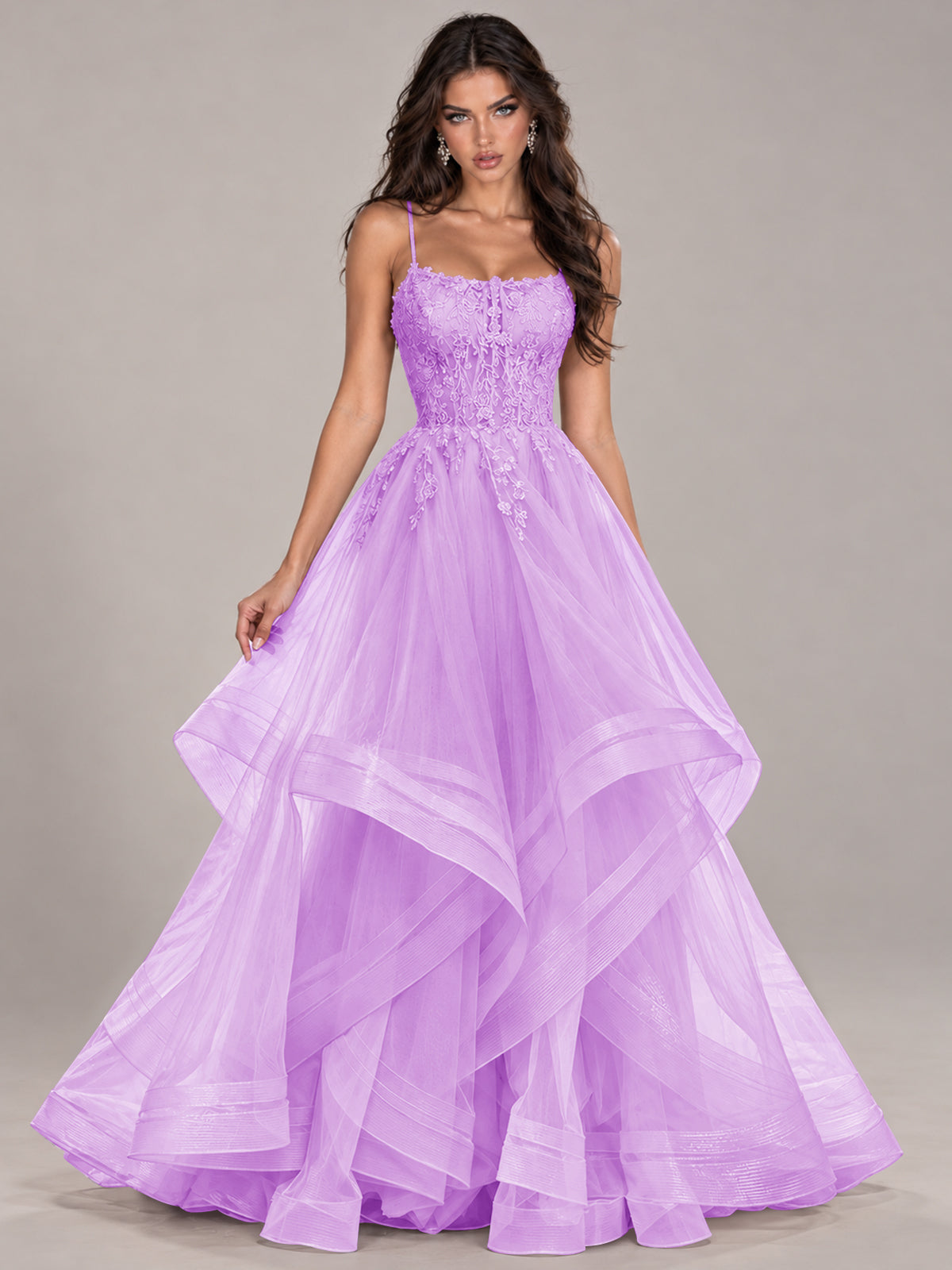 Lace Corset Ball Gown Prom Dress with Cascading Tulle Ruffles