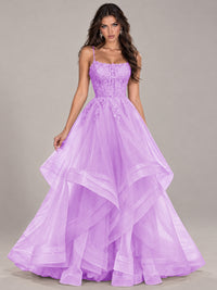 Lace Corset Ball Gown Prom Dress with Cascading Tulle Ruffles