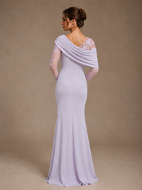 Dusty Rose Illusion Long Sleeve Chiffon Applique Mother of The Bride Dress