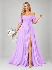 Off Shoulder Chiffon Bridesmaid Dress with Slit