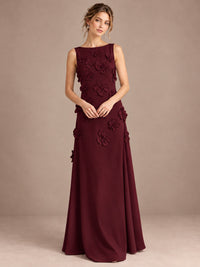3D Floral Applique Sleeveless Formal Maxi Dress