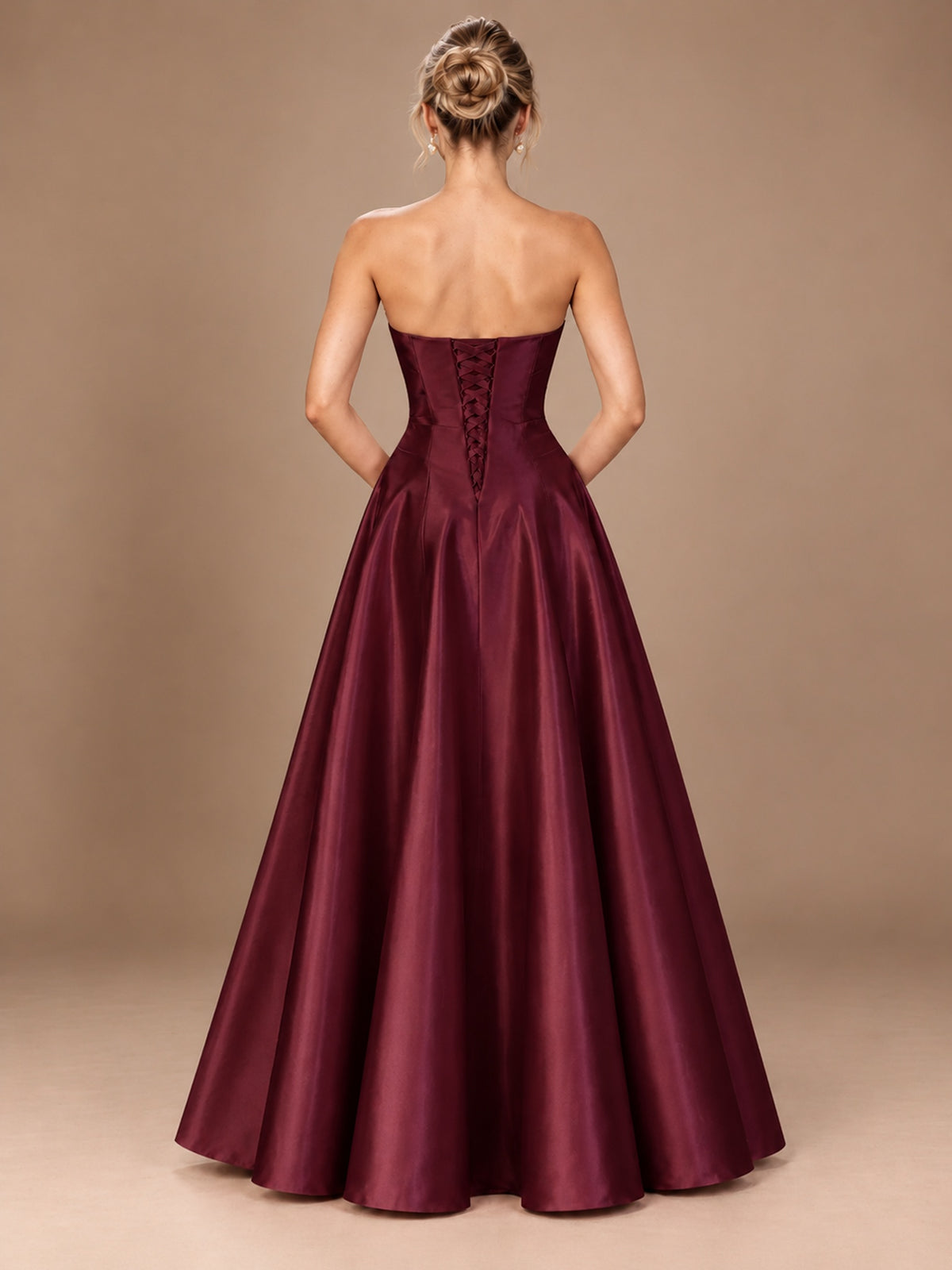 Blush Pink Strapless Satin A-Line Prom Dress with Ruched Bodice