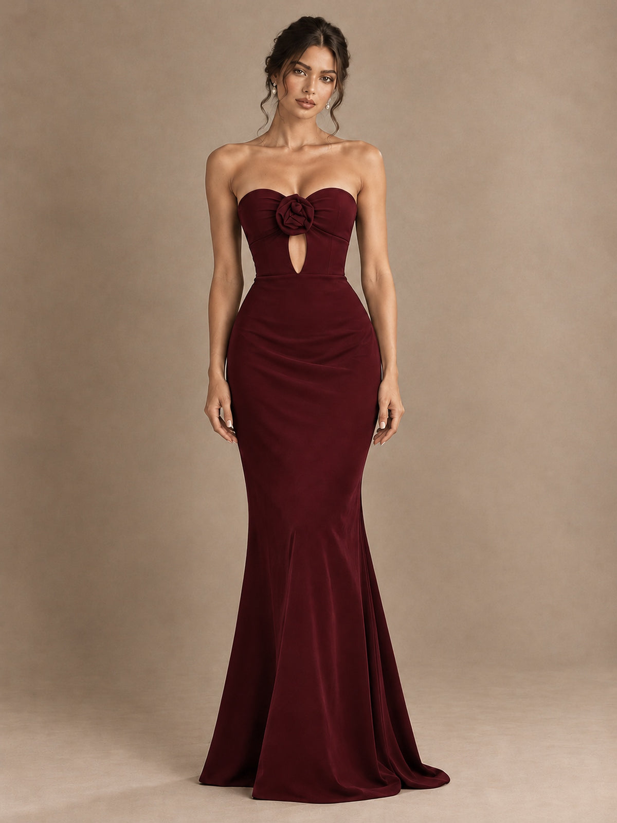 Emerald Green Strapless Mermaid Prom Dress with 3D Rose & Keyhole Cutout