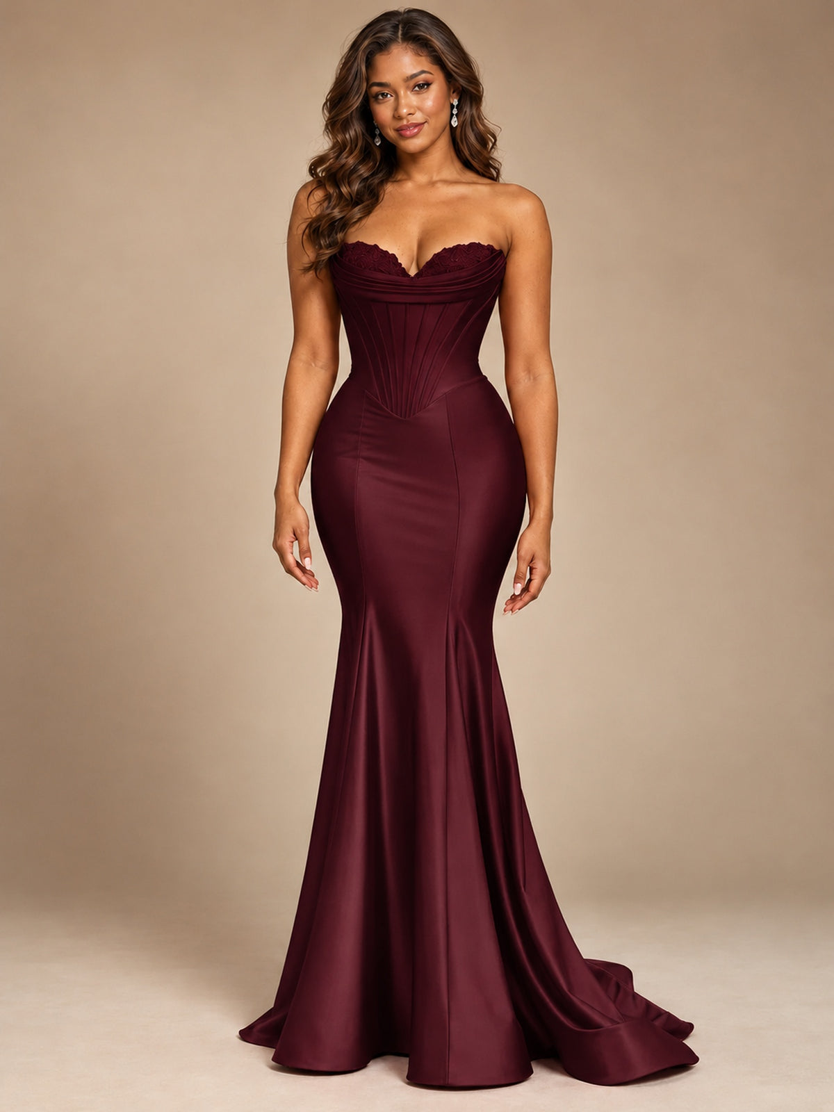 Red Strapless Satin Mermaid Prom Dress with Corset Bodice