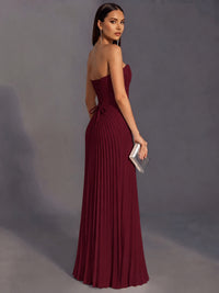 Strapless A-line Long Pleated Satin Prom Dress
