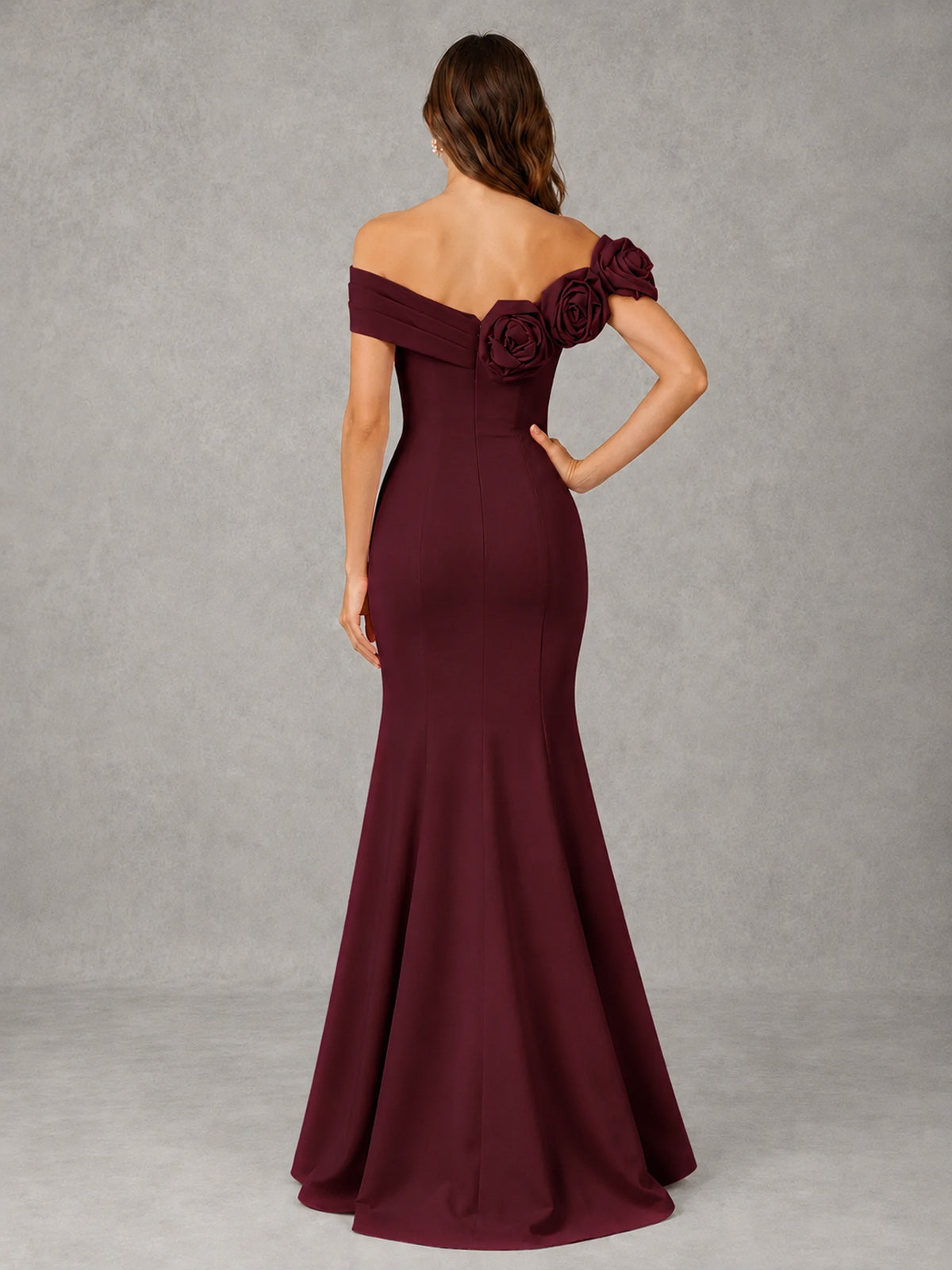 Blush Pink Off Shoulder Mermaid Bridesmaid Dress with Floral Rosette