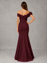 Blush Pink Off Shoulder Mermaid Bridesmaid Dress with Floral Rosette