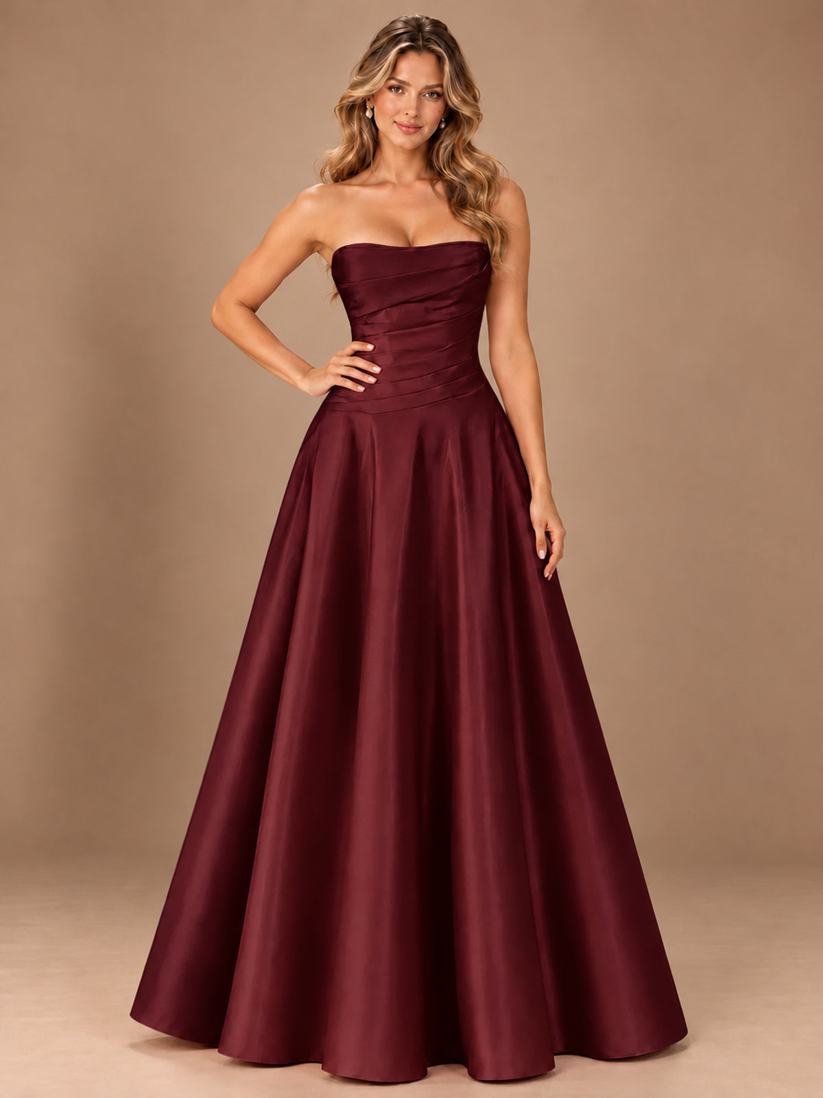 Blush Pink Strapless Satin A-Line Prom Dress with Ruched Bodice