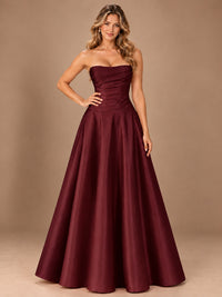 Blush Pink Strapless Satin A-Line Prom Dress with Ruched Bodice