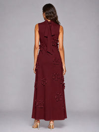 3D Floral Applique High Neck Prom Maxi Dress