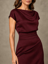 Cowl Neck Satin Mother of the Bride Dress with Ruched Waist