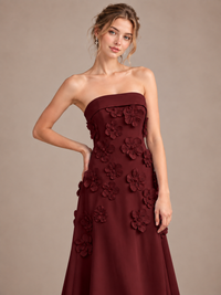 Yellow Strapless 3D Floral Appliques Maxi Dress