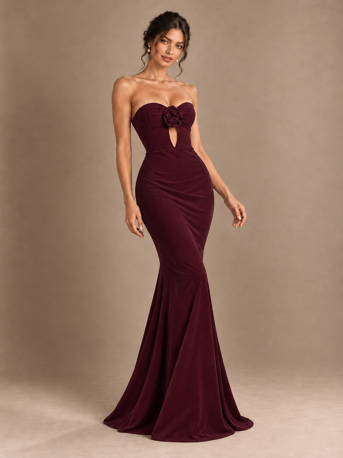 Emerald Green Strapless Mermaid Prom Dress with 3D Rose & Keyhole Cutout