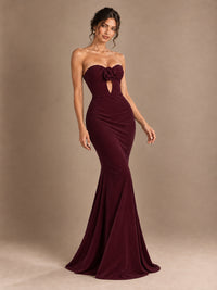 Emerald Green Strapless Mermaid Prom Dress with 3D Rose & Keyhole Cutout