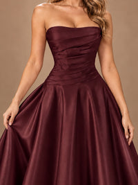 Blush Pink Strapless Satin A-Line Prom Dress with Ruched Bodice