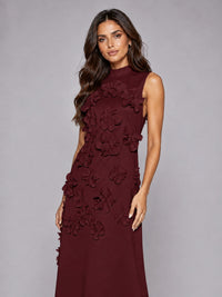 3D Floral Applique High Neck Prom Maxi Dress