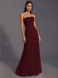 Strapless A-line Long Pleated Satin Prom Dress