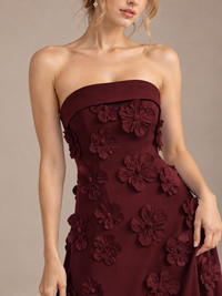 Yellow Strapless 3D Floral Appliques Maxi Dress
