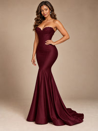 Red Strapless Satin Mermaid Prom Dress with Corset Bodice