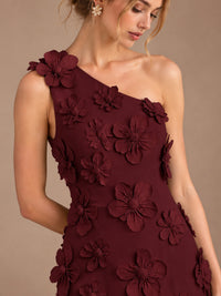 Sage Green One Shoulder Satin Formal Maxi Dress with 3D Floral