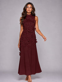 3D Floral Applique High Neck Prom Maxi Dress