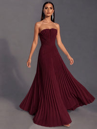 Strapless A-line Long Pleated Satin Prom Dress