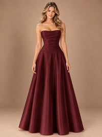 Blush Pink Strapless Satin A-Line Prom Dress with Ruched Bodice