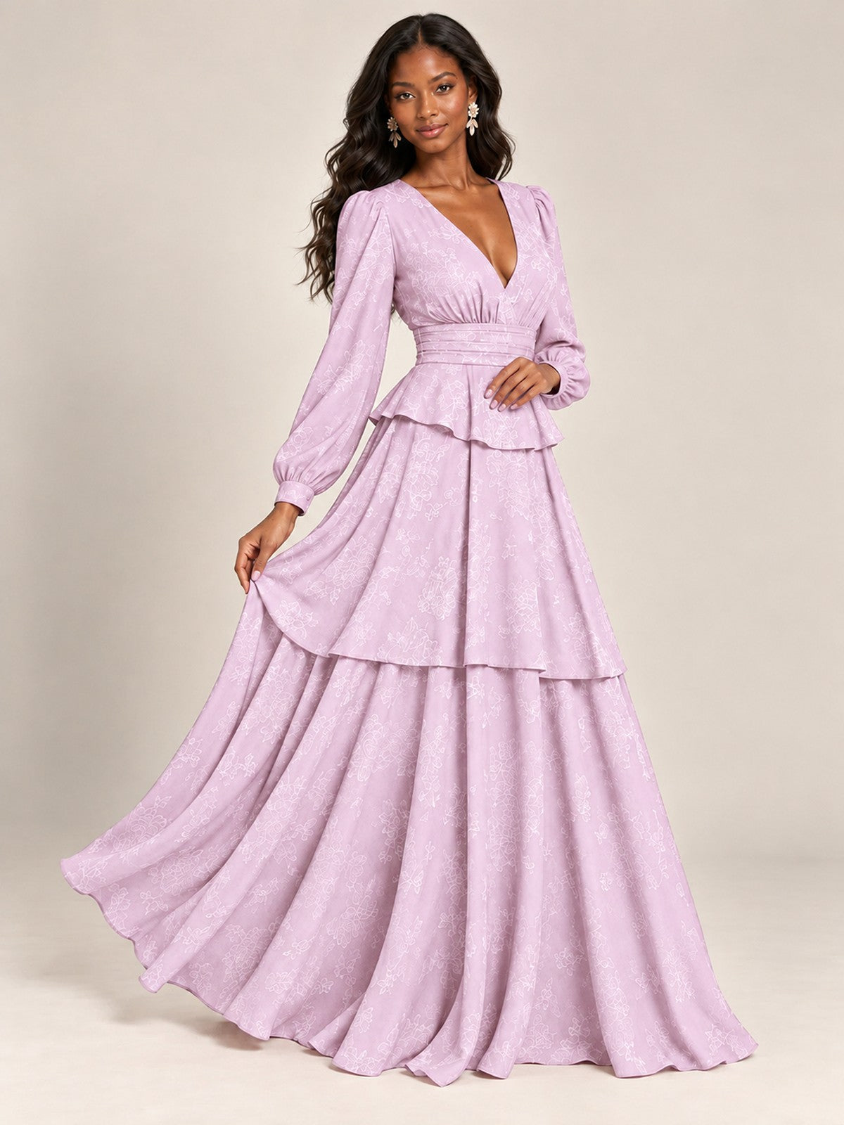 Blush Pink Floral Long Sleeve Maxi Dress