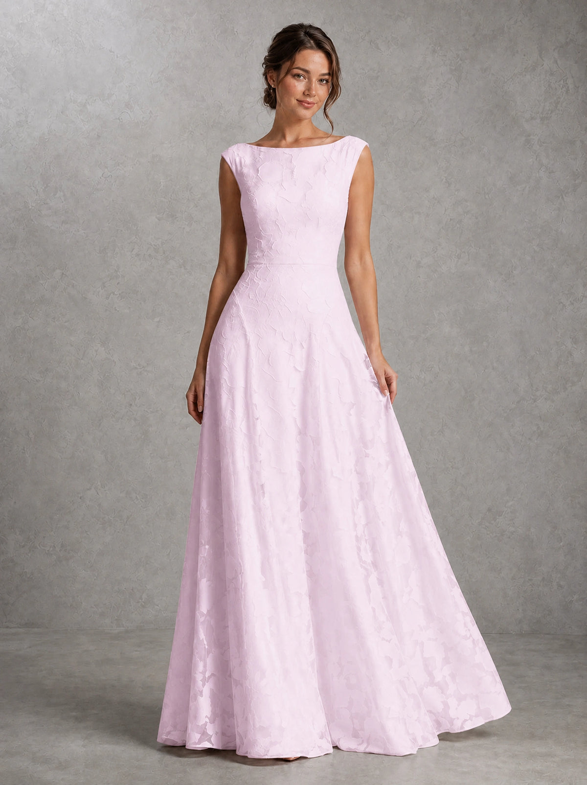 Blush Pink Lace Applique A-Line Bridesmaid Dress