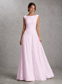 Blush Pink Lace Applique A-Line Bridesmaid Dress